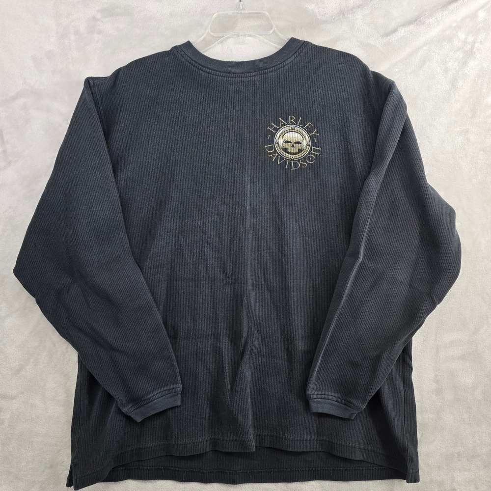 Y2k‎ Harley Davidson Skull Motorcycle Long Sleeve Ribbed sweatshirt Men's XL